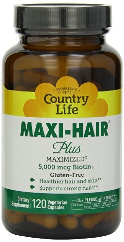 Country Life Maxi Hair Plus 5,000 mcg Biotin – 120 Vegetarian Capsules