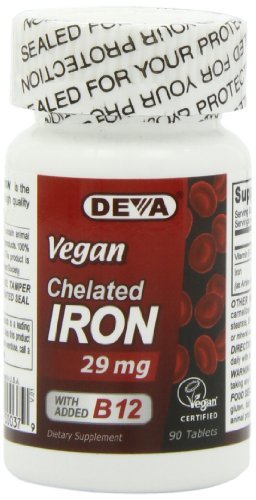 DEVA Vegan Chelated IRON 29 mg with added B-12 -- 90 Tablets