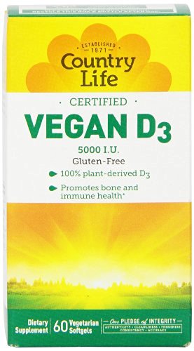 Country Life Vegan D3 Gluten Free 5000 IU – 60 Vegetarian Softgels