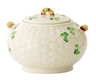 Belleek 0019 Shamrock Sugar Bowl, 4-Inch, White