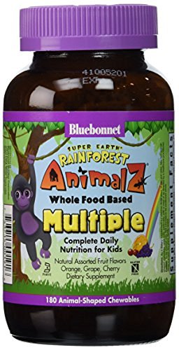 Bluebonnet Super Earth Rainforest Animalz Whole Food Based Multiple - Orange, Grape, Cherry – 180 Animal-Shaped Chewables
