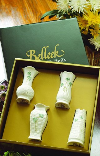 Belleek 1781 Shamrock Set of Four Mini Vases, 4"