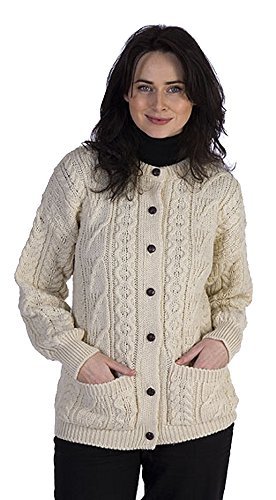 Kerry Woollen Mills Traditional Irish Aran Ladies Crew Cardigan