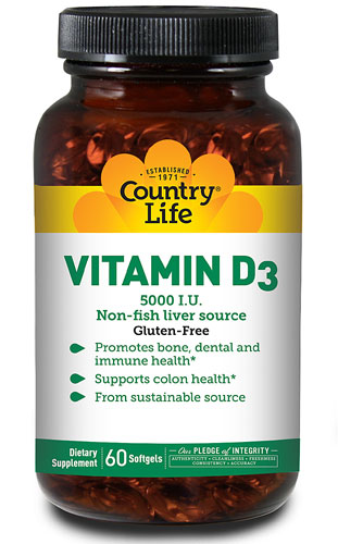 Country Life Vitamin D3 5000 IU -- 60 Softgel