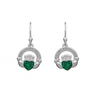 Amethyst Dublin Green CZ Claddagh Drop Earrings