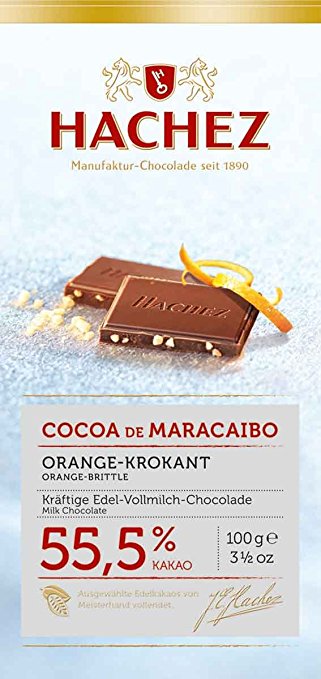 Hachez Cocoa De Maracaibo Chocolate Bar Orange Crunch -- 3.5 oz