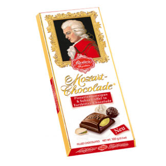Reber Mozart Chocolate Pistazienmarzipan & Sahnertruffel in Zartbitter-Chocolade Bar -- 100g