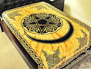 Pentacle With Moon Tapestry (Orange) - 72"X108"