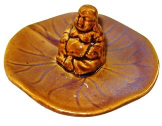 Buddha Sitting in Round Leaf Ceramic Incense Burner