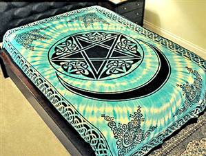 Pentacle With Moon Tapestry (Turquoise) - 72"X108"