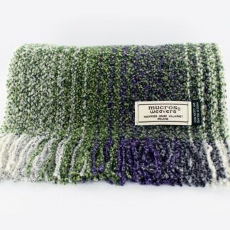 Mucros Weavers Skellig Scarf Green with White, Purple and Gray