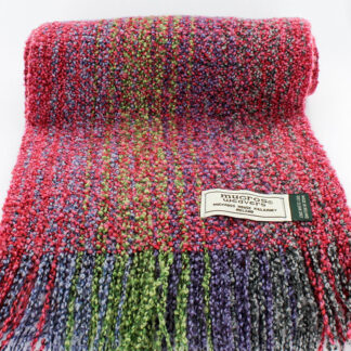 Mucros Weavers Skellig Scarf Red with Light Blue, Green and Purple