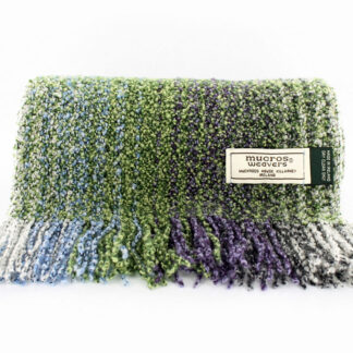 Mucros Weavers Skellig Scarf Green with Light Blue, Purple, Gray and White