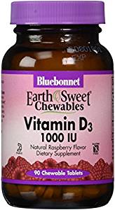 Bluebonnet Earth Sweet Vitamin D3 1000 IU – 90 Chewable Tablets Raspberry