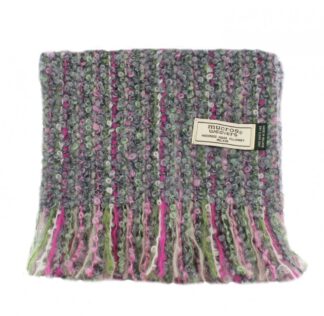 Mucros Weavers Mohair Viscose Scarf Gray with Pink, Moss Green, Wine, Green