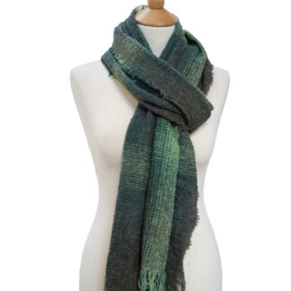 Kerry Woollen Mills Celtic Stole Long Scarf 90" Long Irish Wool MOSS GREEN CHECK