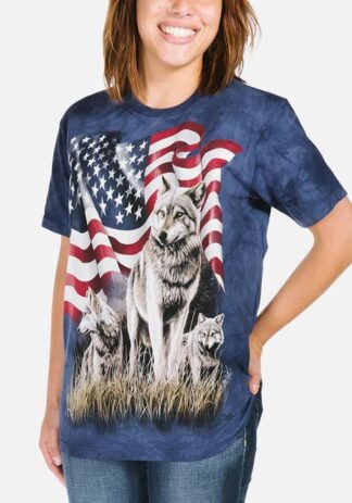 The Mountain Wolf Flag Short Sleeve T-Shirt Blue 3XL