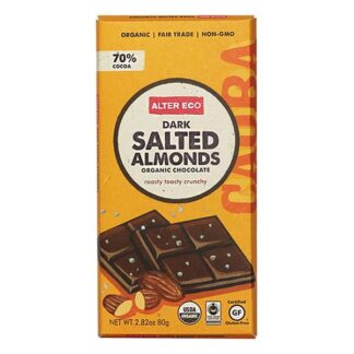 Alter Eco Organic Dark Salted Almond 70% Cocoa Chocolate Bar -- 2.82 oz