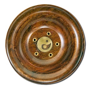 Blue Pearl Incense Dish Holder w/Yin/Yang Inlay Brass