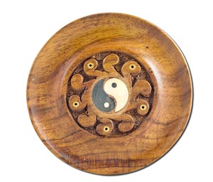 Blue Pearl Incense Dish Holder w/Yin/Yang Inlay Black-White
