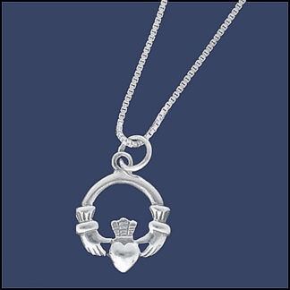 Dainty Claddagh Necklace with 18 Box Chain Sterling Silver
