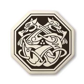 Touchstone Pottery Cat Octagon Small Porcelain Pendant