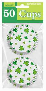Cupcake Cases St. Patricks Shamrocks Print -- 50 Cups