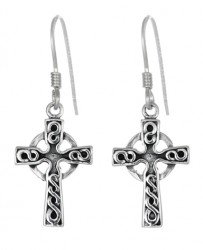 Sterling Silver Celtic Cross Drop Earrings 5312