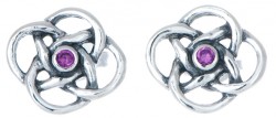 Sterling Silver Celtic Stud Earrings with Stone 5528
