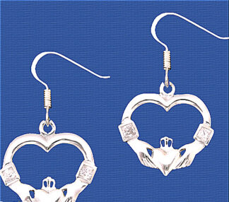 Sterling Silver Claddagh Heart Earrings w/ Clear CZ