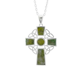 Celtic Cross Connemara Marble Sterling Silver Pendant MADE IN IRELAND