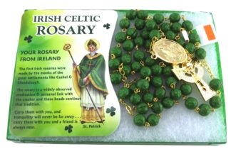 Irish Celtic Rosary Gilt And Green 7mm Shamrock Rosary Beads MADE IN IRELAND