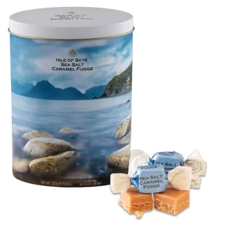 Gardiners of Scotland Isle of Skye Sea Salt Caramel Fudge Tin -- 250g