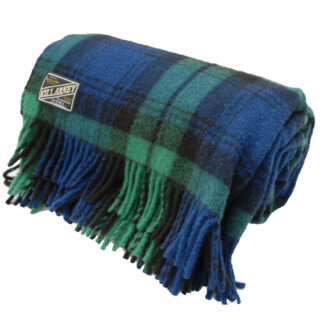 Kerry Woollen Mills Killarney 100% Wool Throw 100% Pure New Wool Blanket 58” x 75” Blackwatch Tartan
