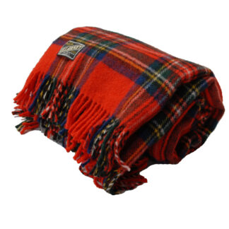Kerry Woollen Mills Killarney 100% Wool Throw 100% Pure New Wool Blanket 58” x 75” Royal Stewart Tartan
