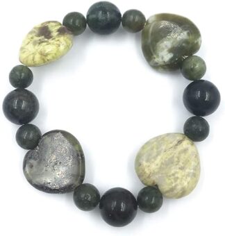 The Connemara Marble with Round and Heart Beads Stretch Bracelet