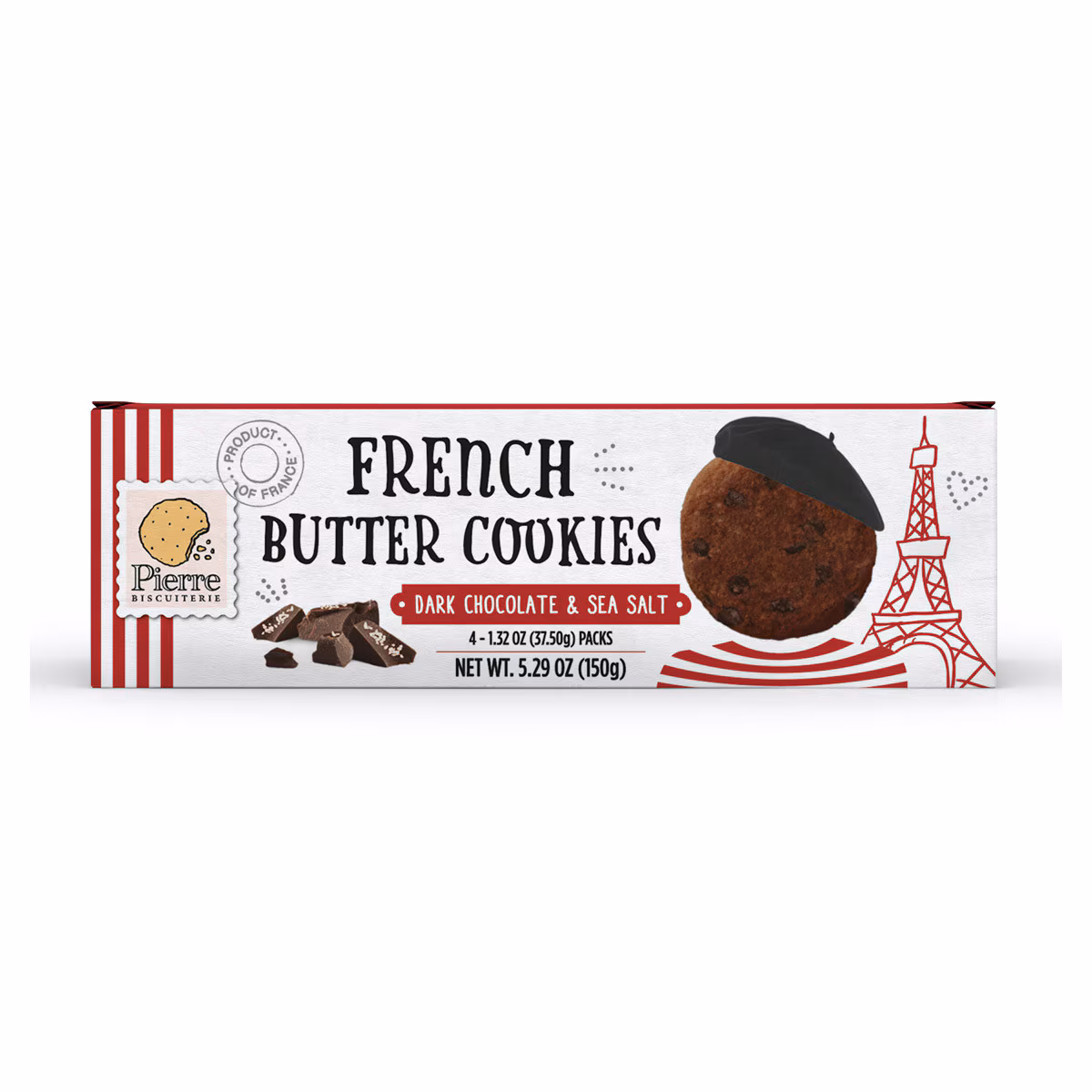 Pierre Biscuiterie Butter Cookies with Dark Chocolate & Sea Salt -- 5.29 oz (150g)